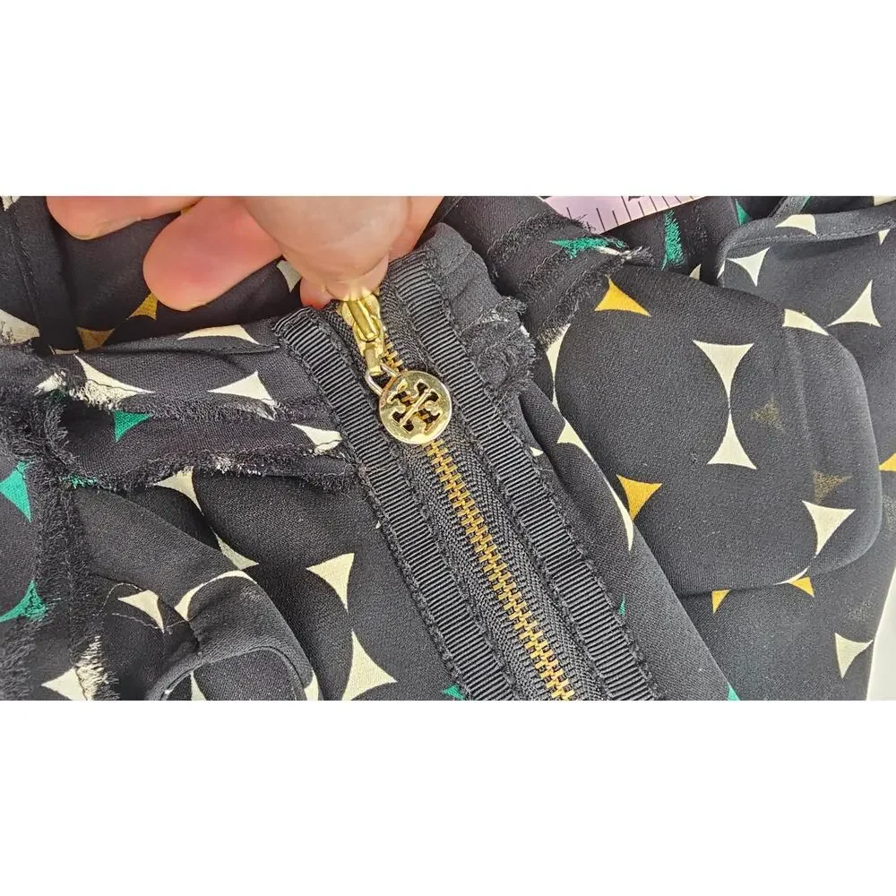 Tory burch 100% silk sz 4 black multicolor polkadot frill ruffle career EUC top